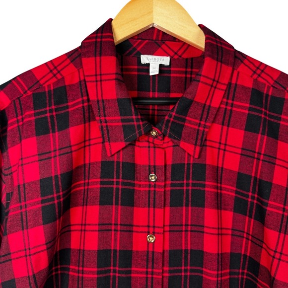 Talbots Womens 3X Red‎ Black Plaid Button Down Top Christmas Party Holidays NEW - Picture 3 of 13